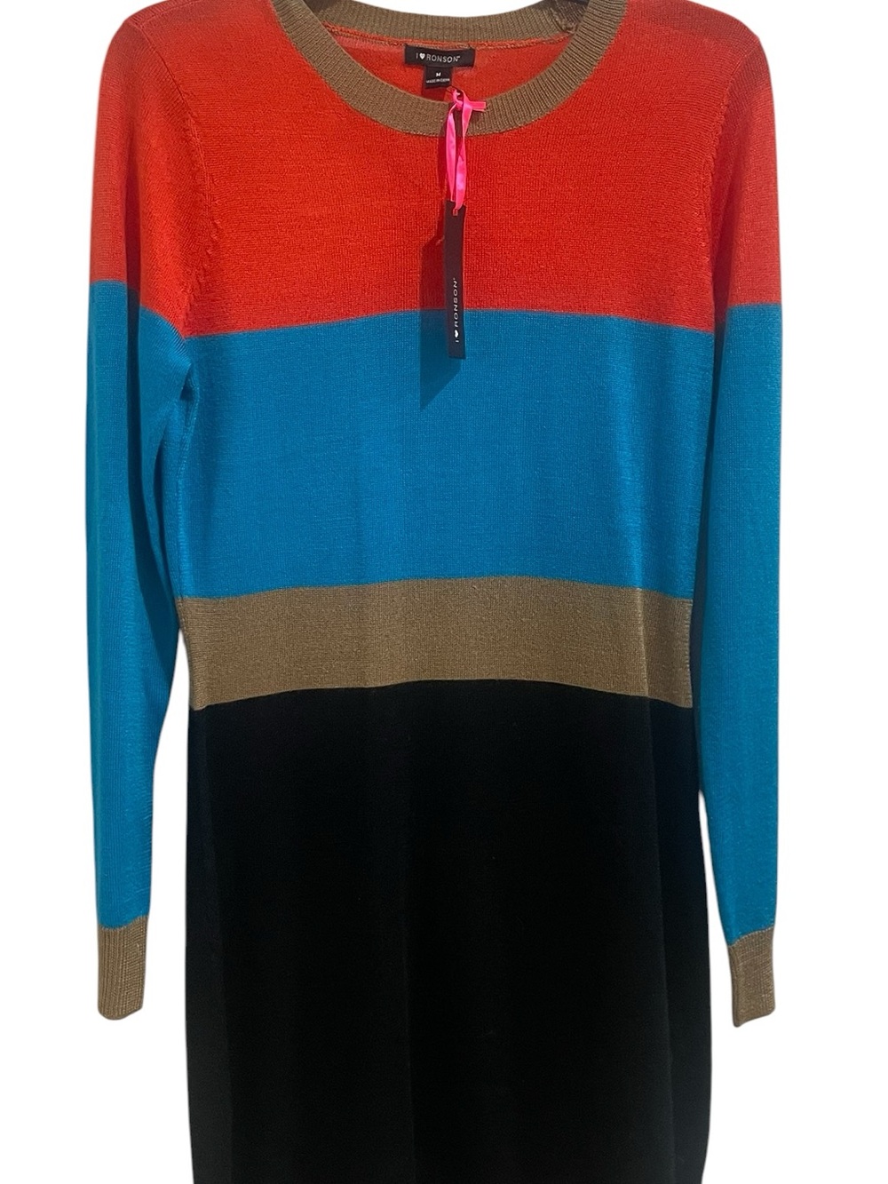I Heart Ronson Colorblock Long Sleeve Dress in Red, Blue, Tan & Black